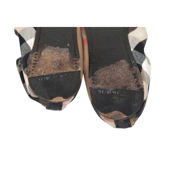 BURBERRY Flats Ballerina NOVA Check Fabric Elasticized Buckles Leather Ballet 37 - Picture 11 of 13